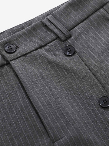 Pinstripe Double-Breasted Pleated Shorts 
