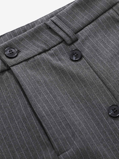Pinstripe Double-Breasted Pleated Shorts 