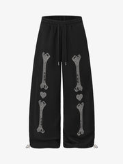 Skeleton Rhinestone Graphic Drawstring Sweatpants