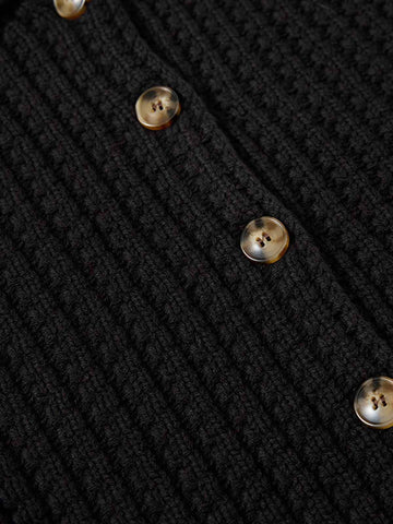 Retro Cable Knit Button-Up Collared Cardigan Sweater 