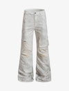 Cotton Blend Wide Leg Cargo Pants with Zipper Pockets and Utility Design 