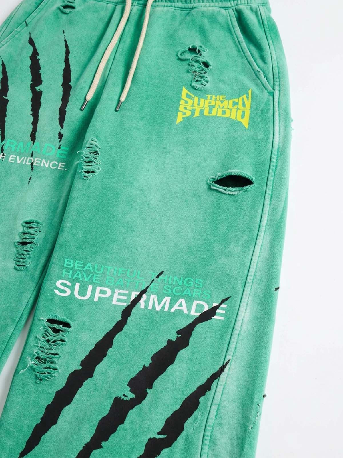 Claw Scratch Distressed Wide-Leg Baggy Sweatpants