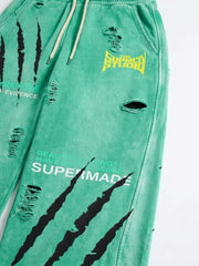 Claw Scratch Distressed Wide-Leg Baggy Sweatpants