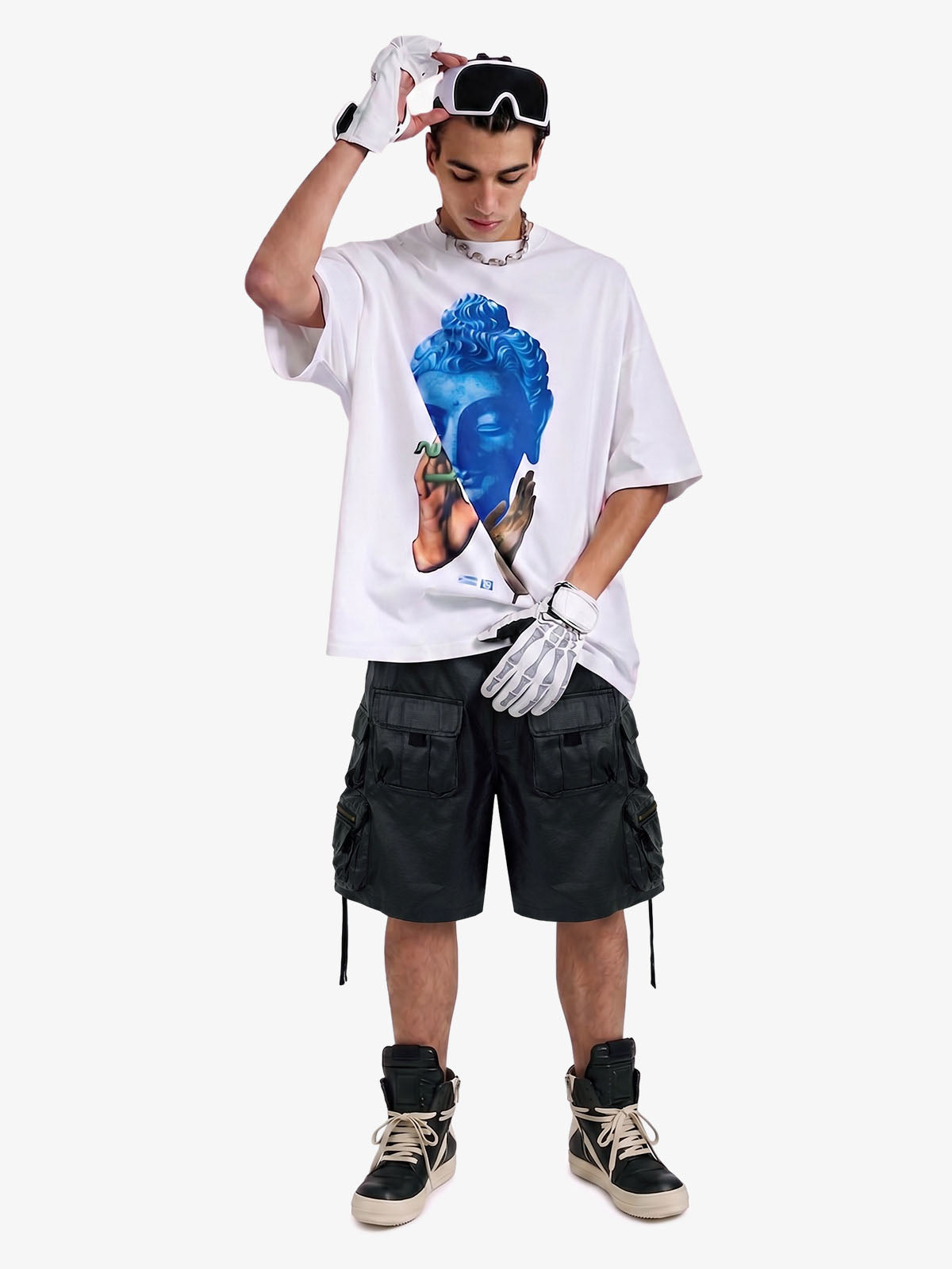 Drawstring Faux Leather Cargo Shorts