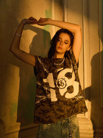 Supermade Camouflage Thorn Print Sleeveless T-Shirt 
