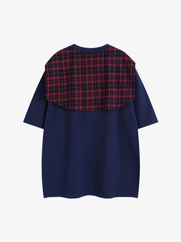 Street Style Retro Patchwork Plaid Tee