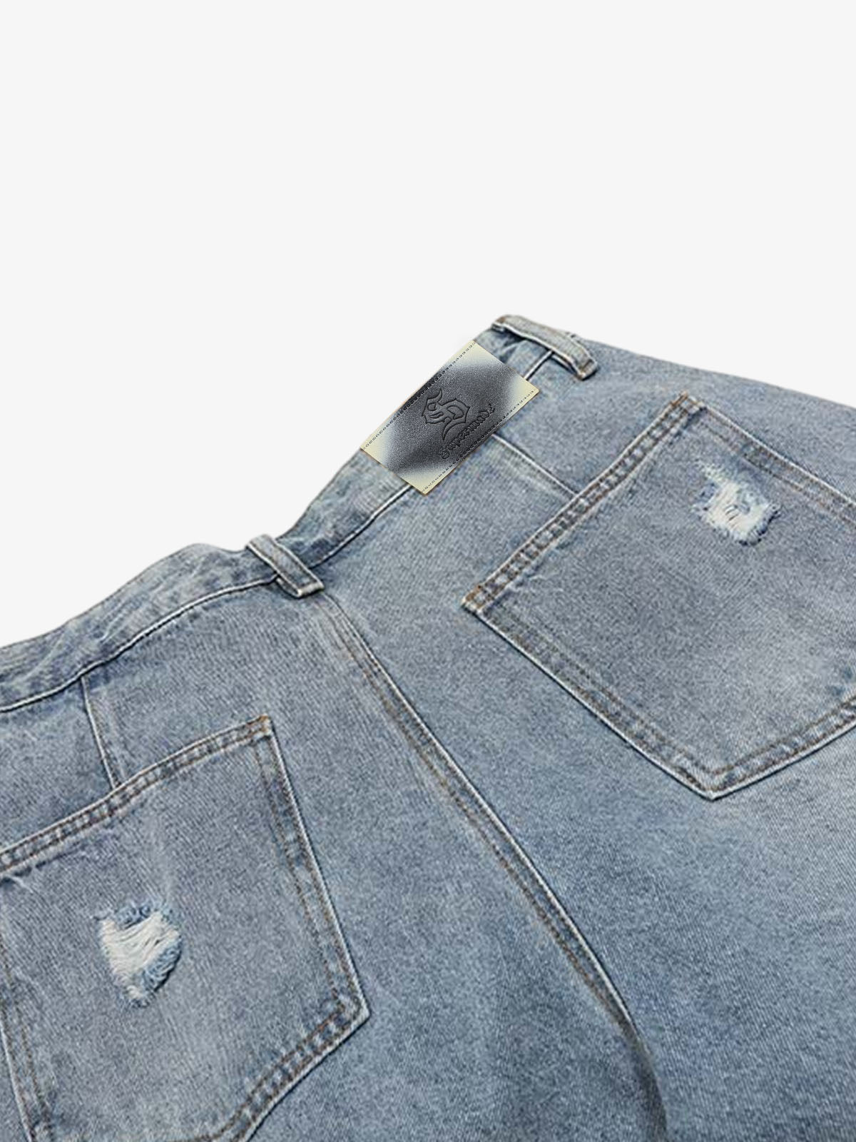 Distressed Light Wash Denim Jorts 