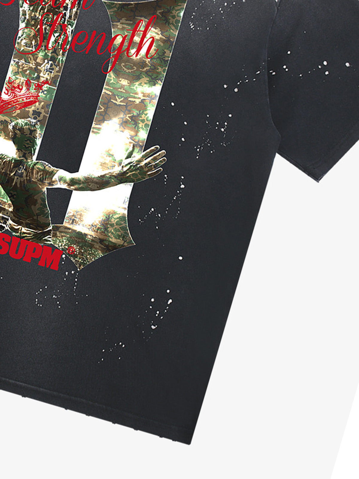 Unisex distressed loose-fitting cotton short-sleeved T-shirts featuring a print of the "11" team strength from the FIFA World Cup and a splatter-wash finish. 