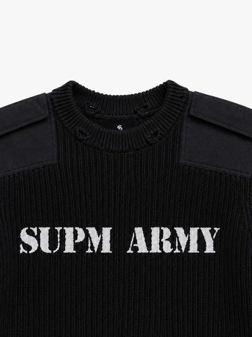Embroidered Patchwork Distressed Knit Sweater