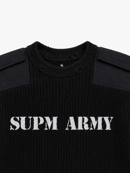 Embroidered Patchwork Distressed Knit Sweater
