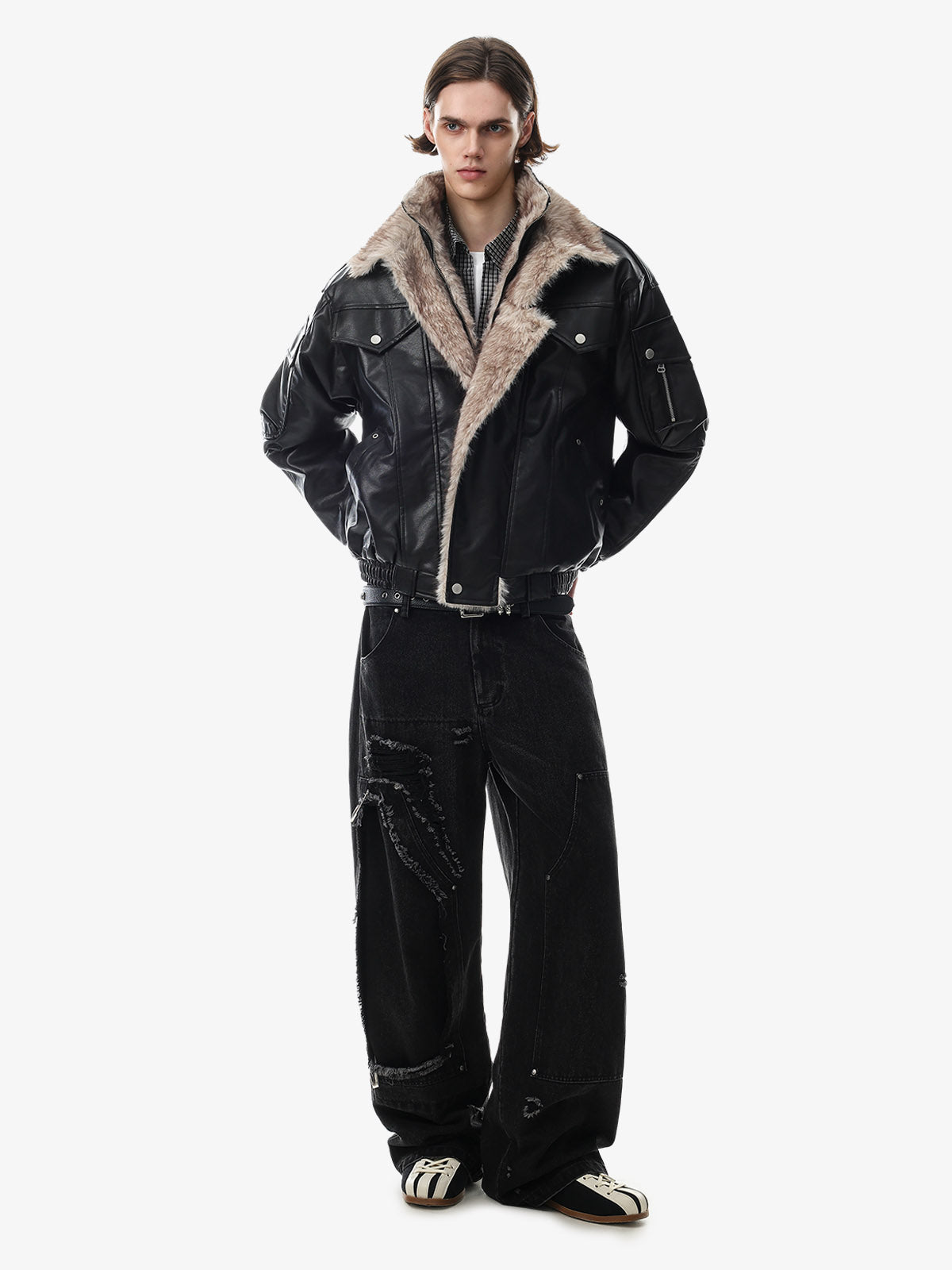 Faux-Layered Oversized-Collar Padded Coat