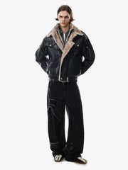Faux-Layered Oversized-Collar Padded Coat