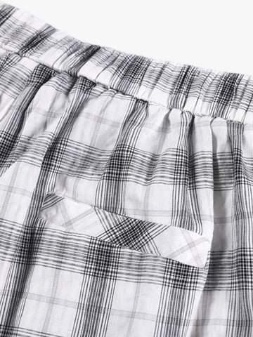 Plaid Wide-Leg Pants with Button-Front Waistband – Cotton Blend Relaxed Fit Casual Trousers