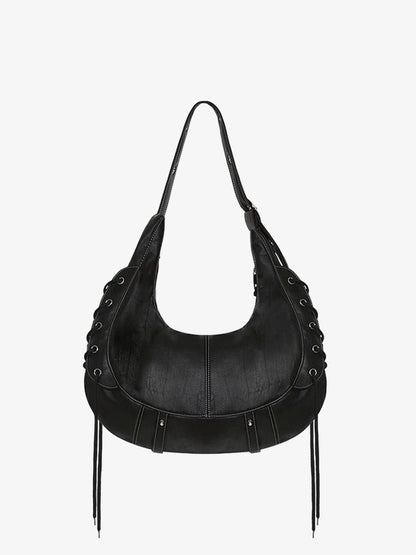 Lace-up Punk Motorcycle Metal Zipper Tote Bag 