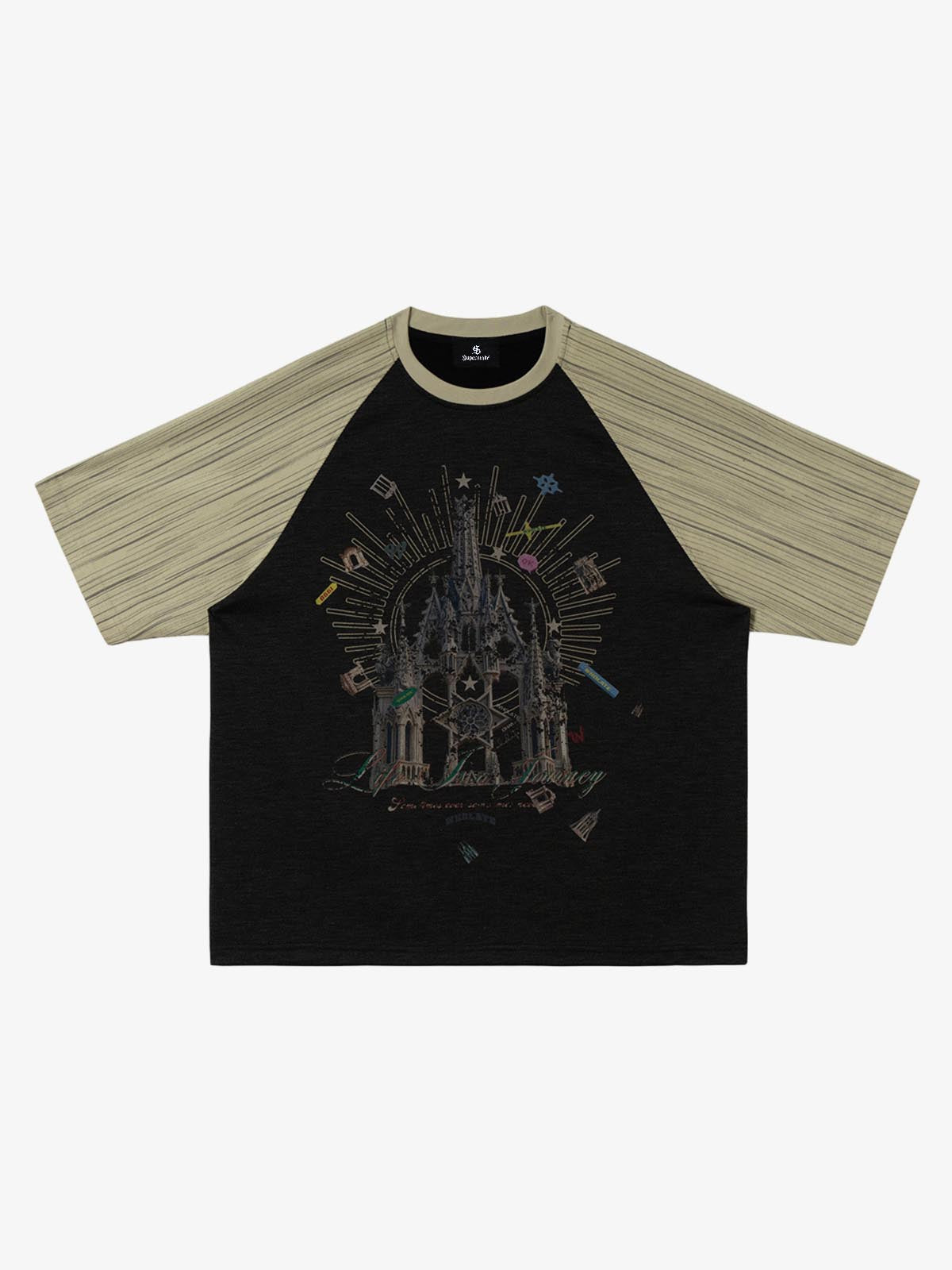 Raglan-T-Shirt mit gotischem Burgmotiv
