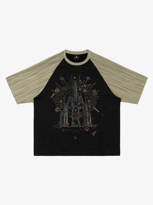 Raglan-T-Shirt mit gotischem Burgmotiv