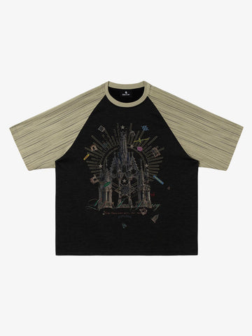 Raglan-T-Shirt mit gotischem Burgmotiv