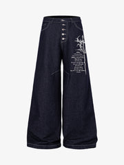 Dark Graphic Multi-Button Jeans