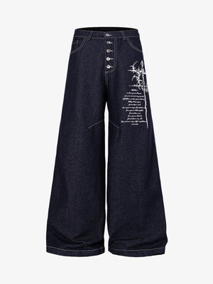 Dark Graphic Multi-Button Jeans