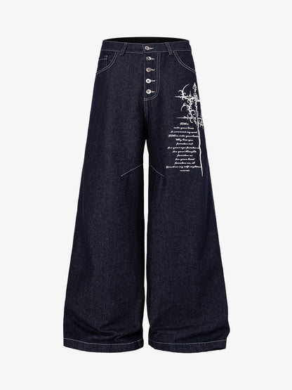 Dark Graphic Multi-Button Jeans