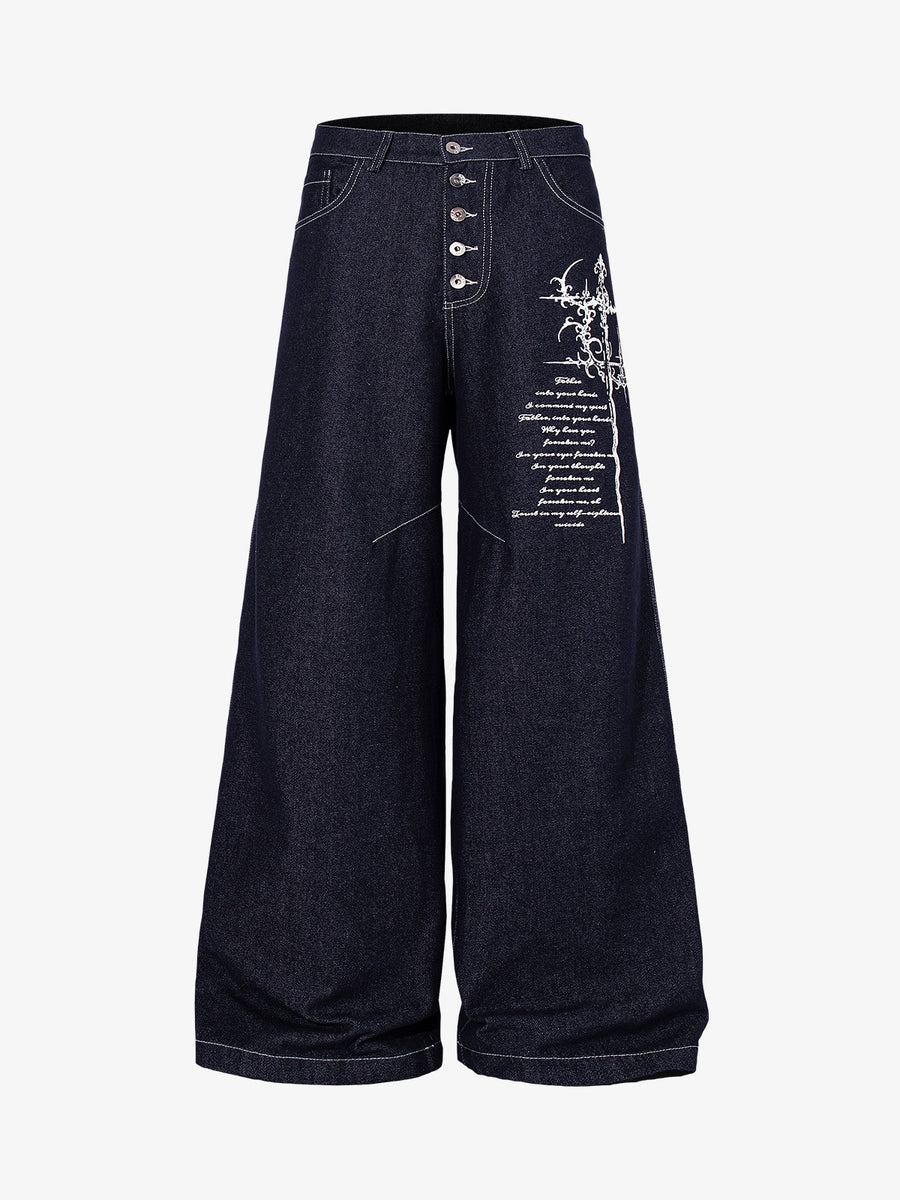 Jeans scuri con grafica e bottoni multipli