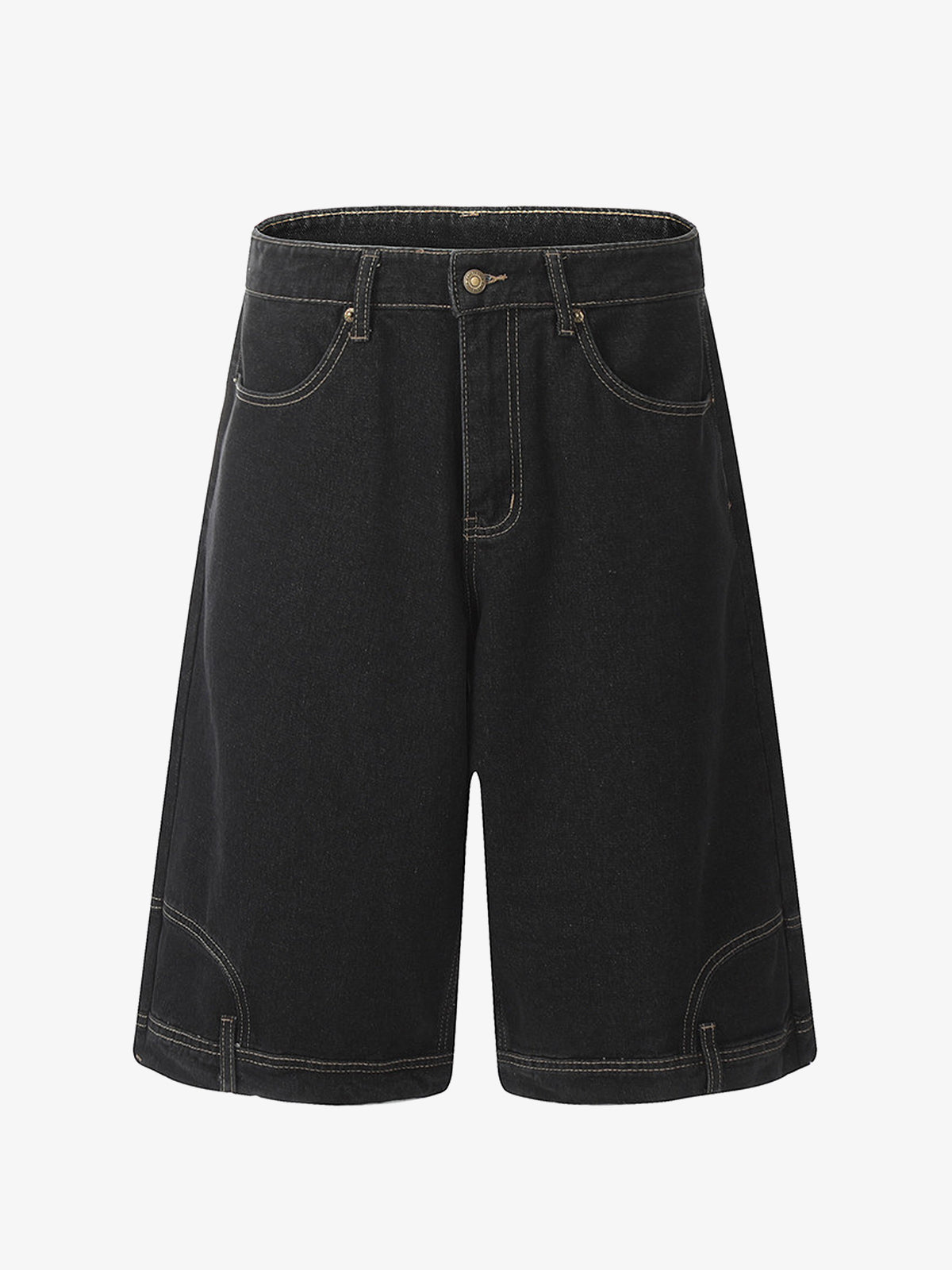 Denim Wide Leg Shorts with Skeleton Logo Embroidery and Patch Detail 