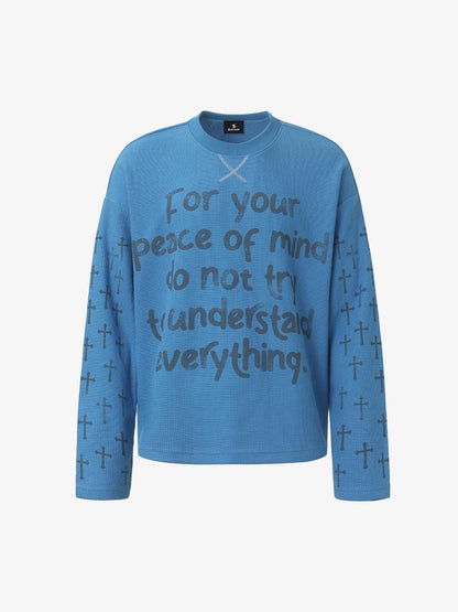 Slogan Graphic Waffle Long Sleeve Tee