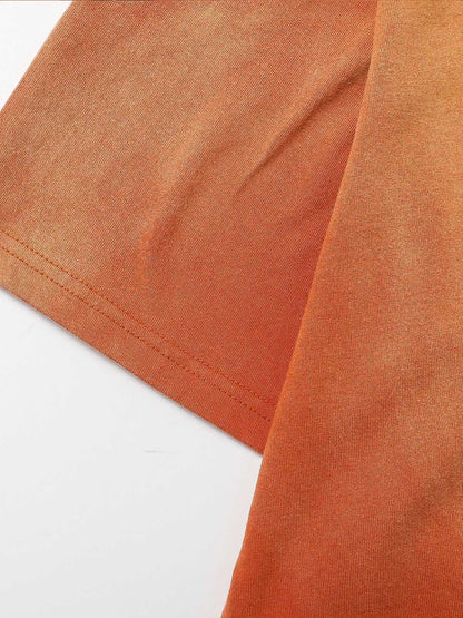 Cotton relaxed washed gradient orange short-sleeved T-shirt, adorned with Gothic logo print 