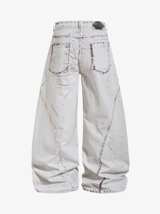 Cyber-Grunge Distressed Tinted Curved Jeans