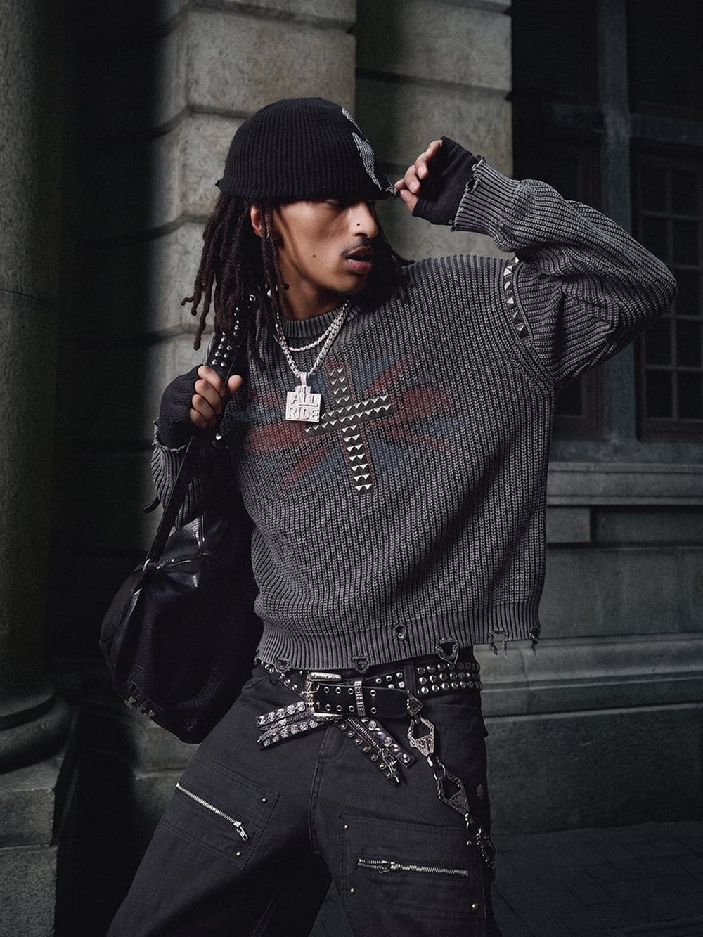 Studded Distressed Knit Sweater