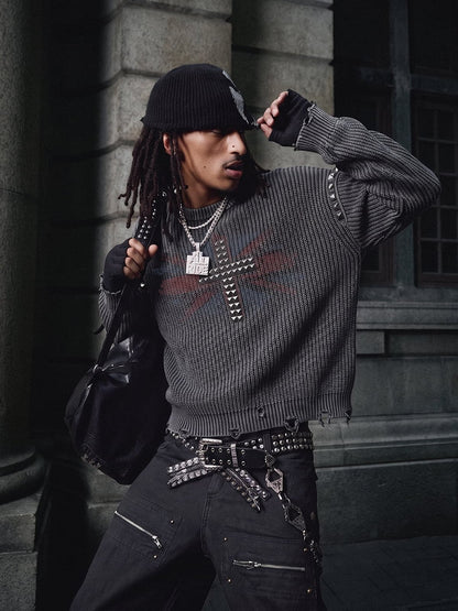 Studded Distressed Knit Sweater