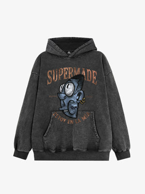 Thesupermade Street Trend Cool Blue Cartoon Big Head Hooded Sweatshirt 