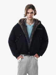 Faux-Fur Lined Multi-Zip Hooded Coat