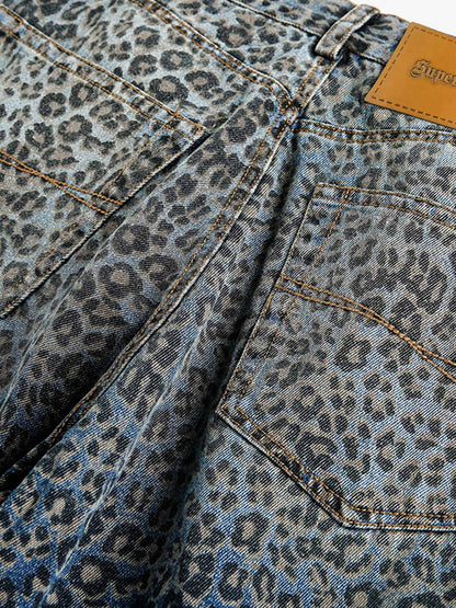 Street Leopard Print Barrel Jeans 