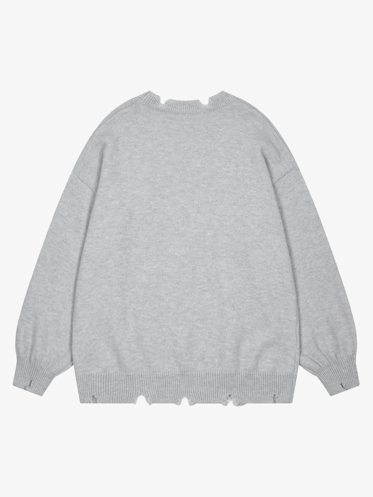 Letter Print Ripped Crew Neck Sweater 