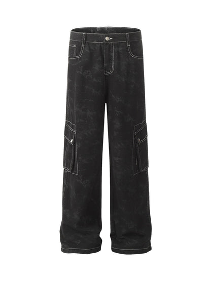 Thesupermade Workwear Multi-Pocket Tie-Dye Pants 