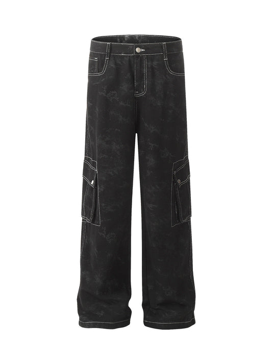 Thesupermade Workwear Multi-Pocket Tie-Dye Pants 