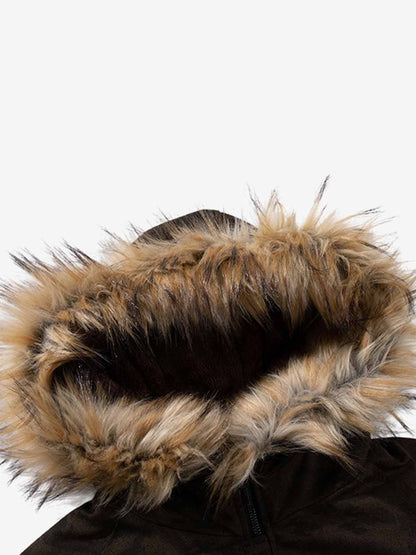 Camouflage Print Detachable Fur Hood Bomber Jacket 