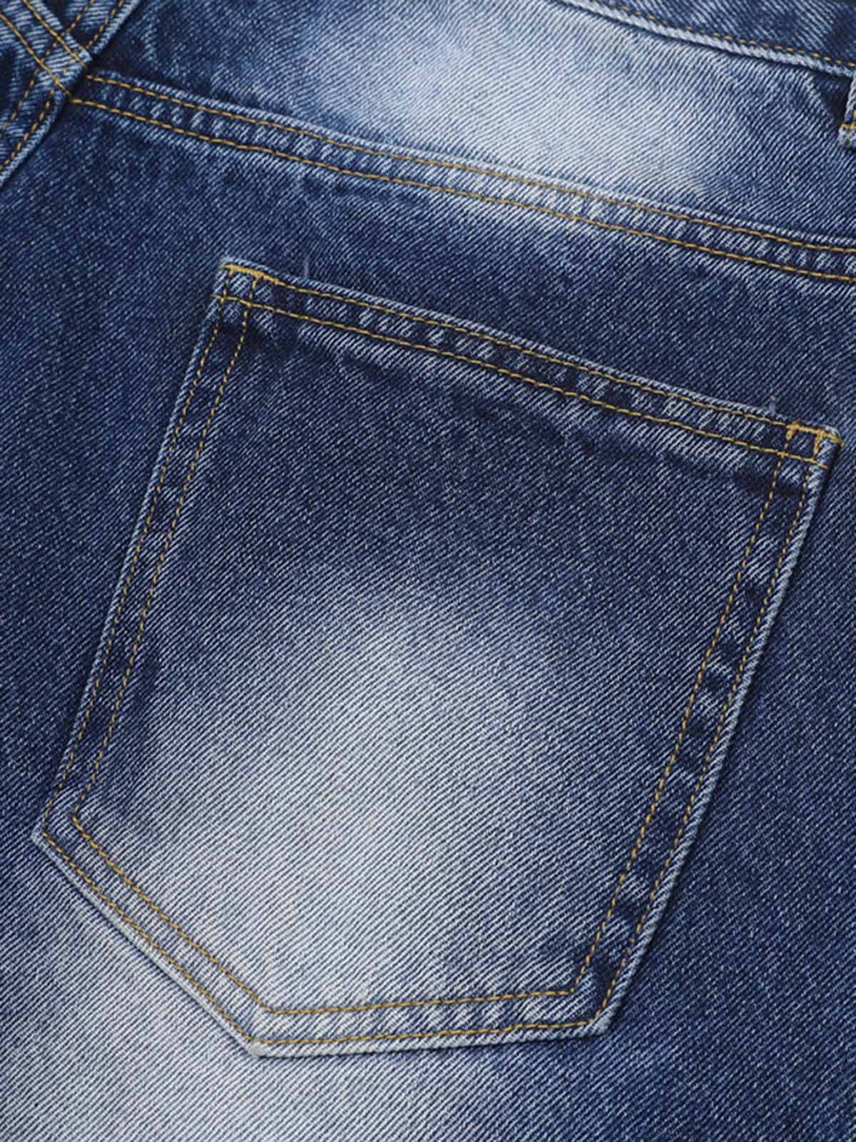 Distressed Washed Workwear Denim Shirt And Jorts Set 
