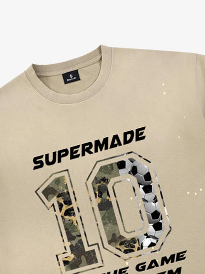 Cotton Supermade 10 Graphic T-Shirt with Camo and Soccer Ball Print for Casual Wear 