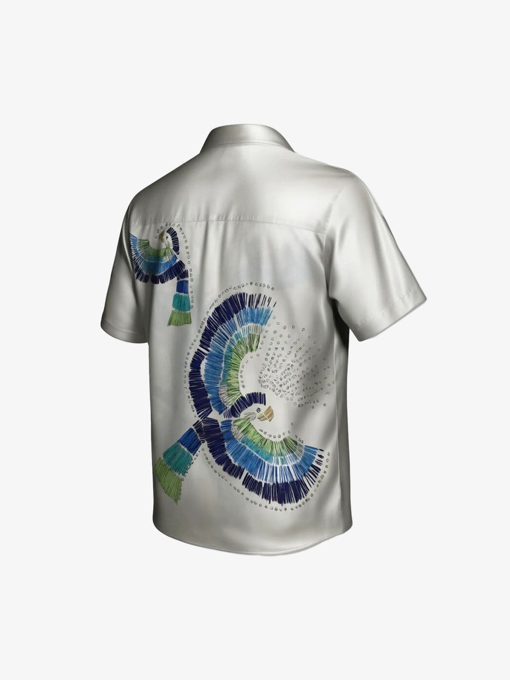 Bird Print Camp Collar Boxy Shirt 
