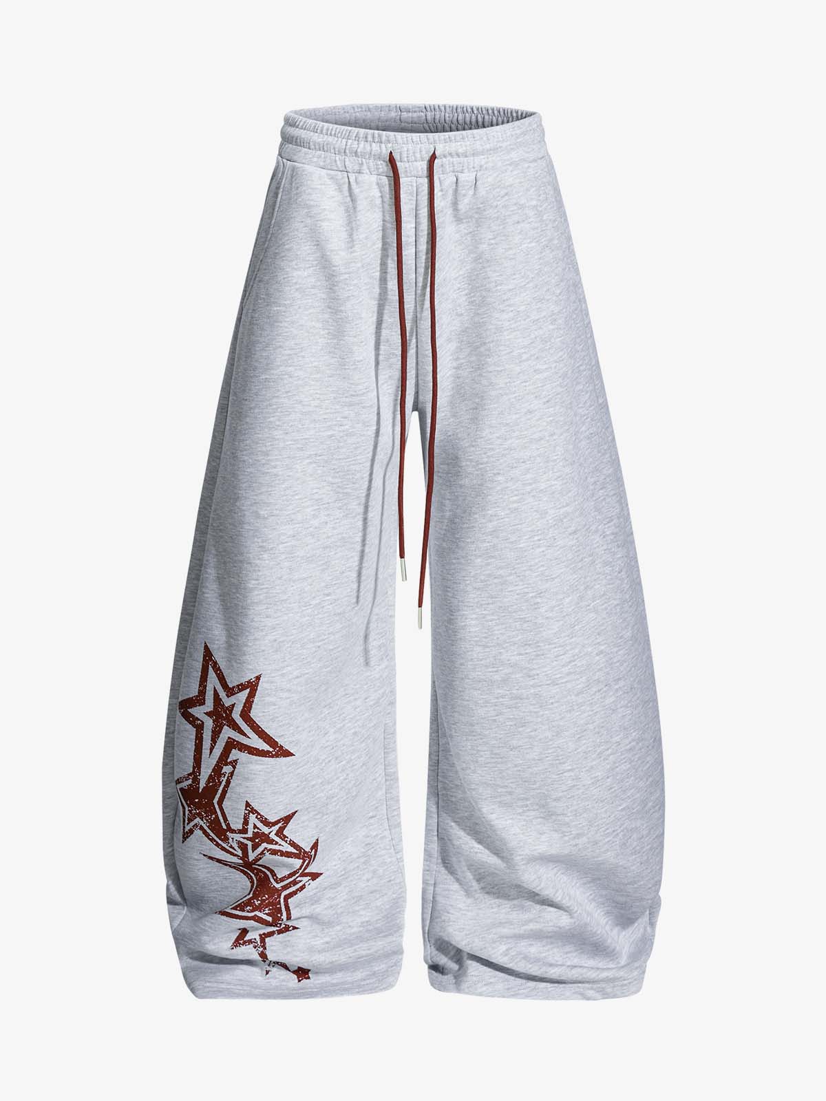 Retro Star Print Drawstring Wide-Leg Barrel Sweatpants 
