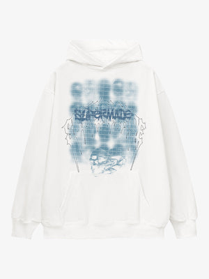 THE SUPERMADE Washed Psychedelic Graffiti Art Print Hoodie with Skull Design 