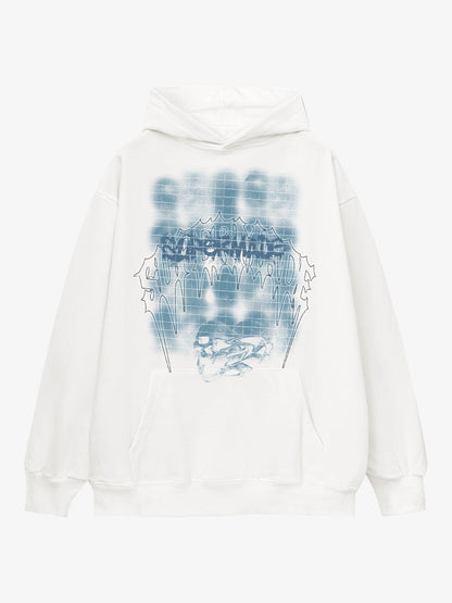 THE SUPERMADE Washed Psychedelic Graffiti Art Print Hoodie with Skull Design 