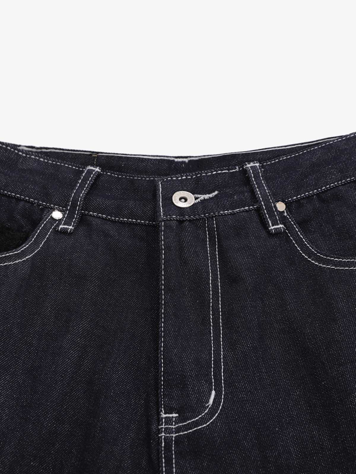 Vintage Contrast Stitch Wide Leg Denim Jorts 