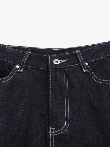 Vintage Contrast Stitch Wide Leg Denim Jorts 