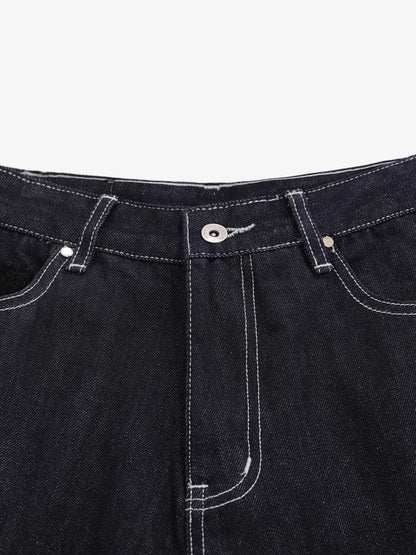 Vintage Contrast Stitch Wide Leg Denim Jorts 