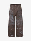 Retro Graffiti Painted Distressed Wide-Leg Jeans 