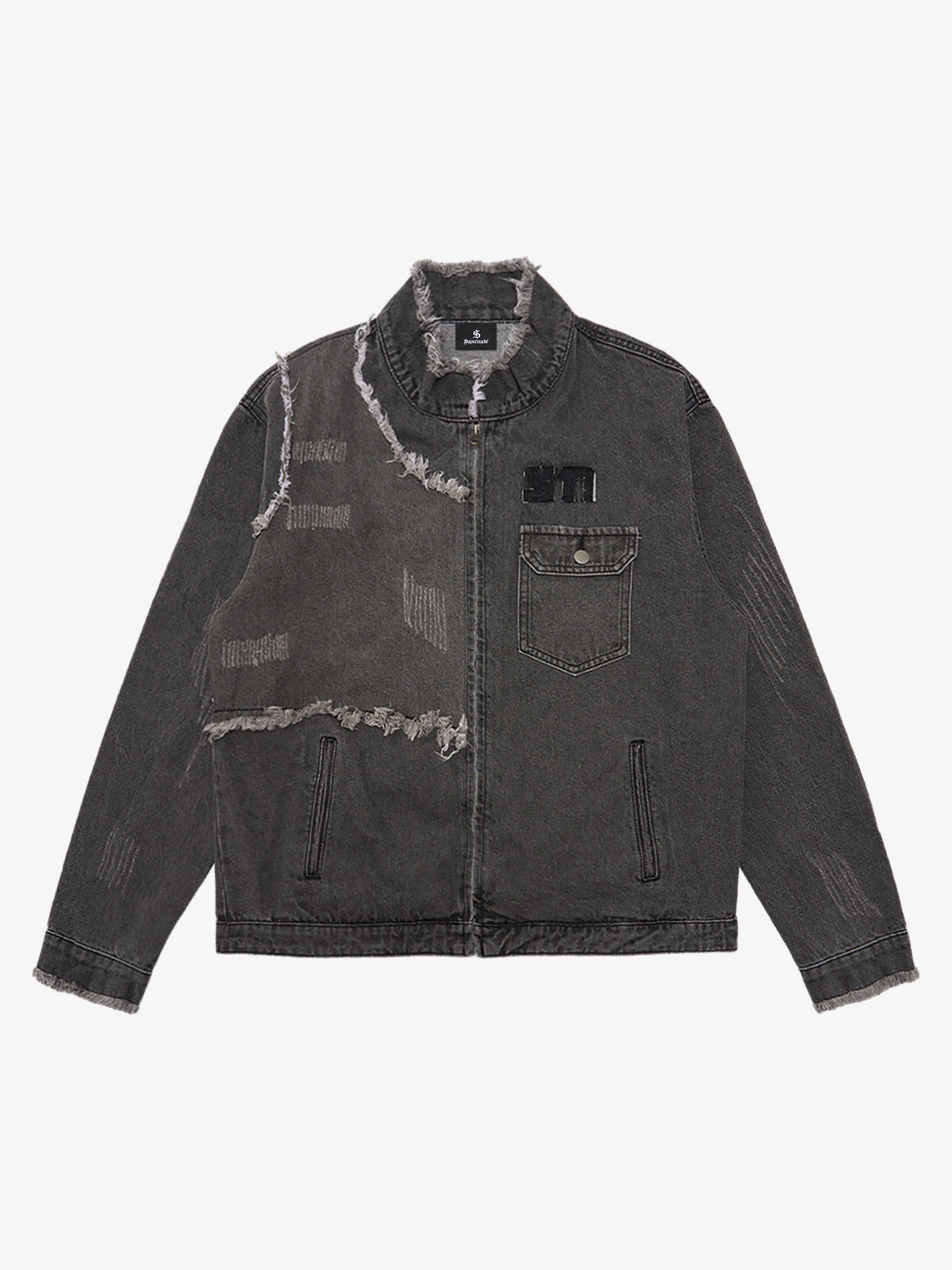 Thesupermade Appliqué Deconstructed Patchwork Distressed Raw-edge Denim Jacket 