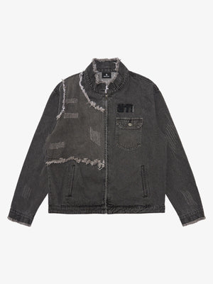 Thesupermade Appliqué Deconstructed Patchwork Distressed Raw-edge Denim Jacket 